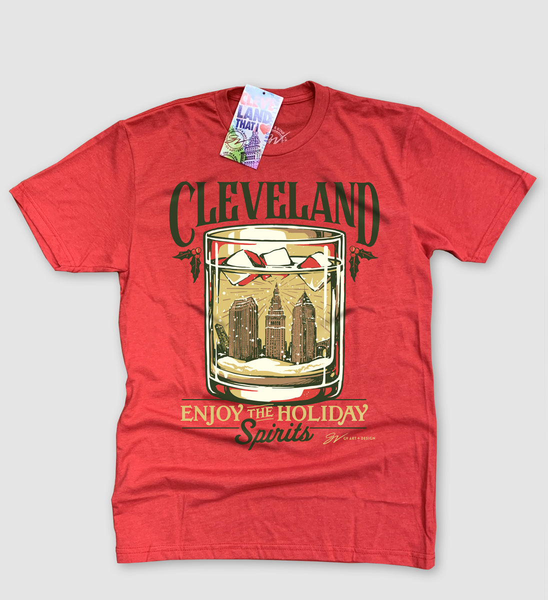 Red Cleveland Whiskey Enjoy the Holiday Spirits T shirt