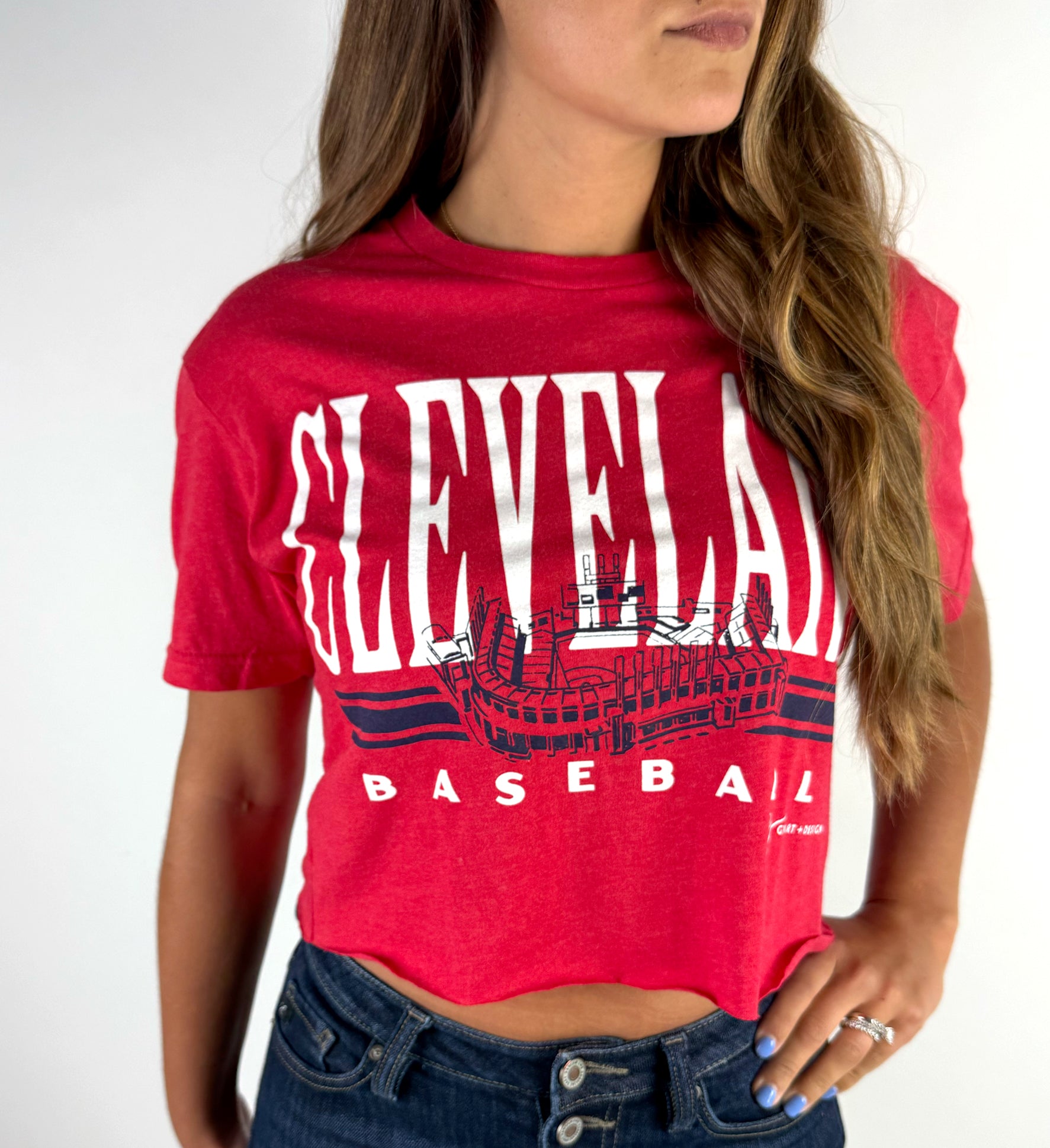 Red Cleveland Baseball Stadium Cropped T shirt