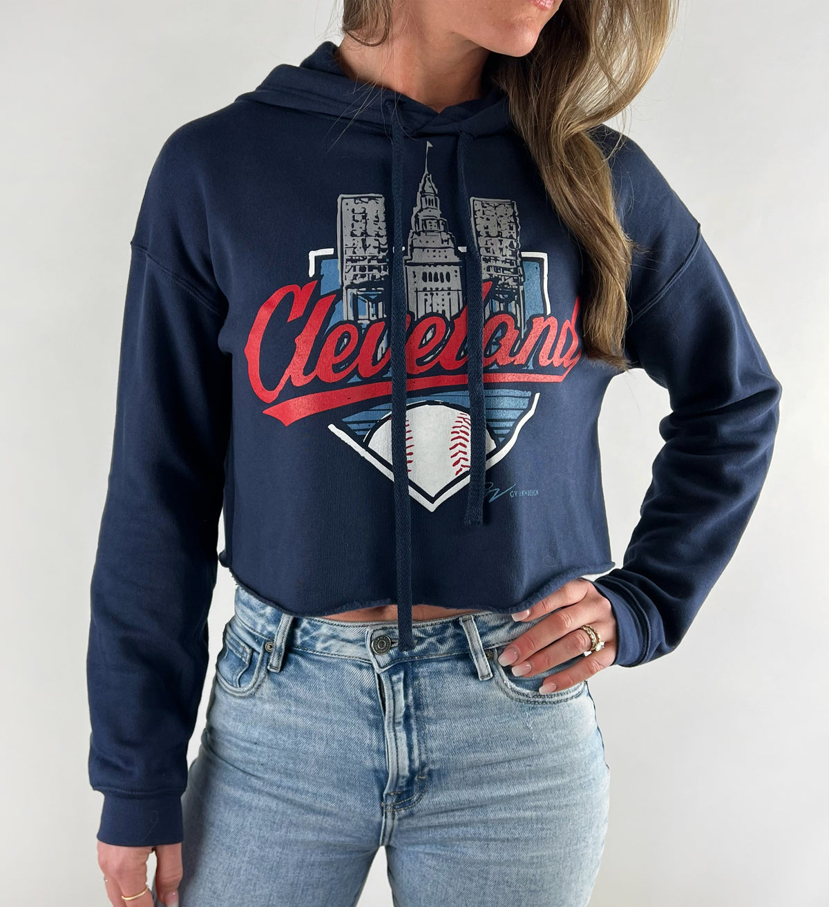 Women's Cropped Baseball Lights Hooded Sweatshirt