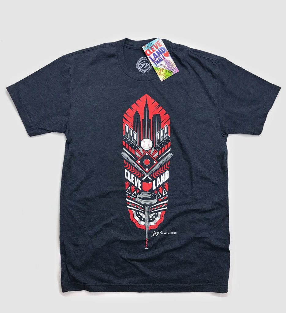 Navy Blue Cleveland Baseball Feather T shirt