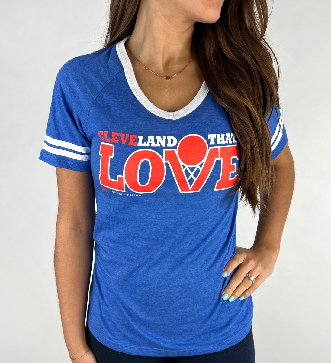 Women's Cleveland Hardwood Classic Edition - V neck Striped Sleeve