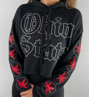 Womens OSU Old English Outline Cropped Hood